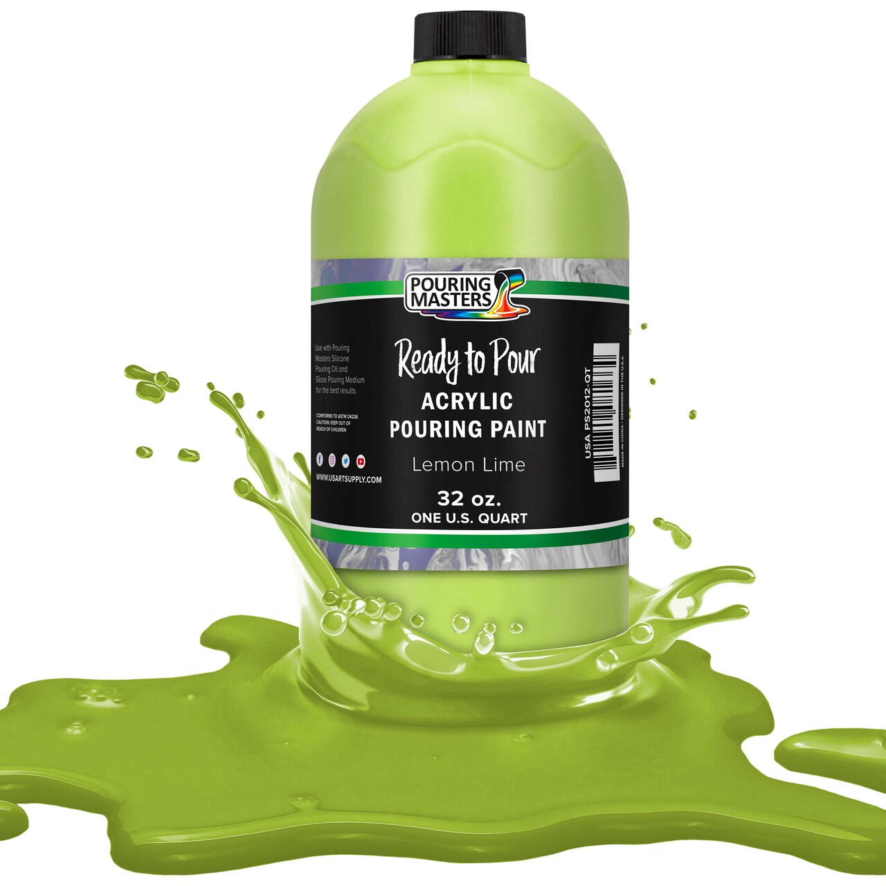 Pouring Masters Lemon Lime Ready to Pour Acrylic Pouring Paint - Premium 32-Ounce Pre-Mixed Fluid Acrylic Paint - Fluid Art Supplies for Canvas, Wood, Paper, Tile & Rocks